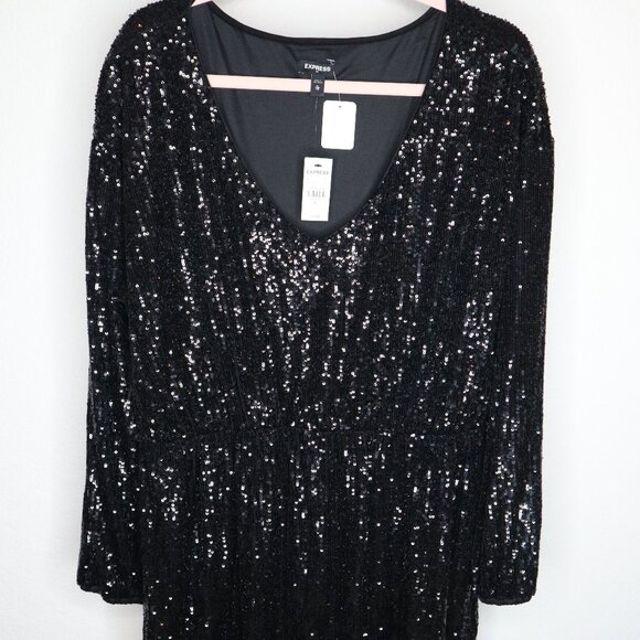 Express Black Sequin Mini Dress - Picture 1 of 4